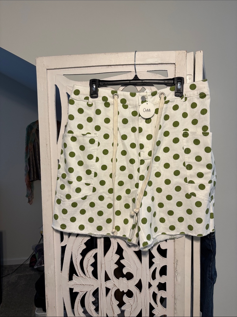 White & Green Polka Dot Drawstring Women’s Shorts
